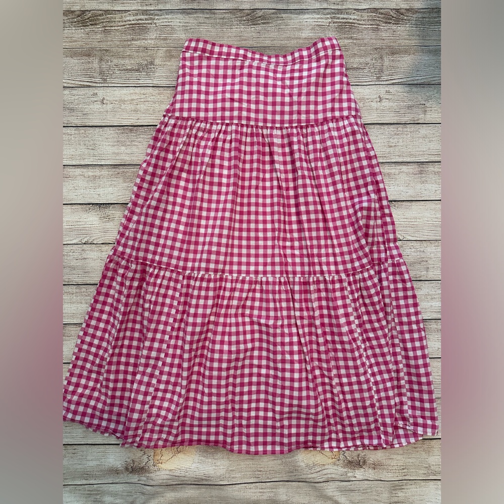 J. Crew Factory Pink and White Gingham Midi Skirt Size Small Sm